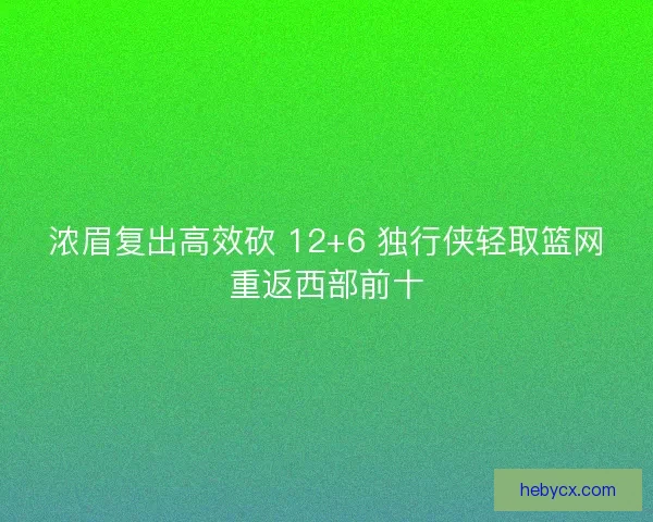 浓眉复出高效砍 12+6 独行侠轻取篮网重返西部前十